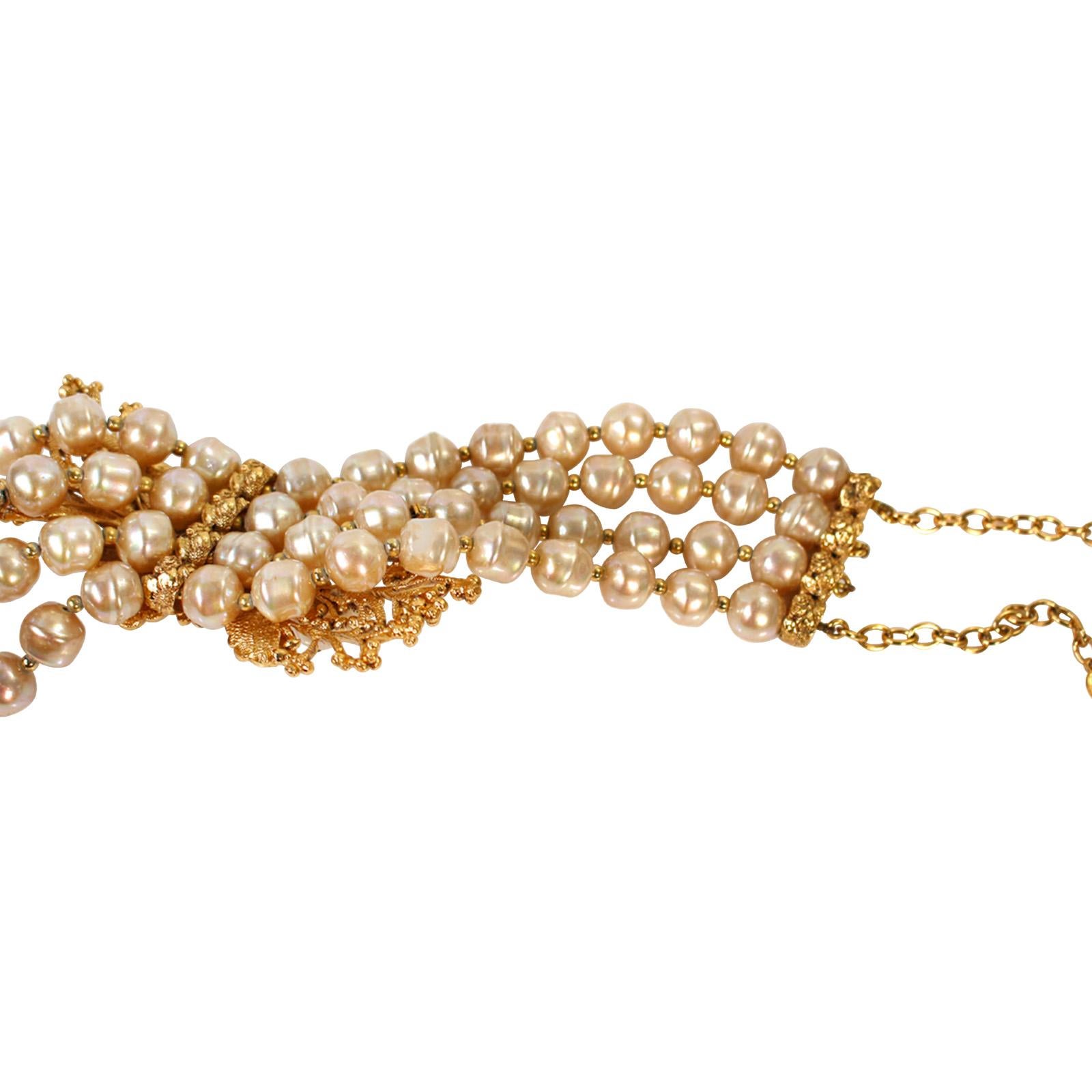 Vintage Christian Dior  Couture Gold Tone and Pearl Necklace Circa 1980s For Sale 3