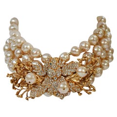 Used Christian Dior  Couture Gold Tone and Pearl Necklace Circa 1980s