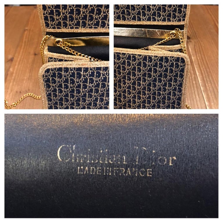 Vintage CHRISTIAN DIOR Gold Trotter Jacquard Chain Bag Small For Sale