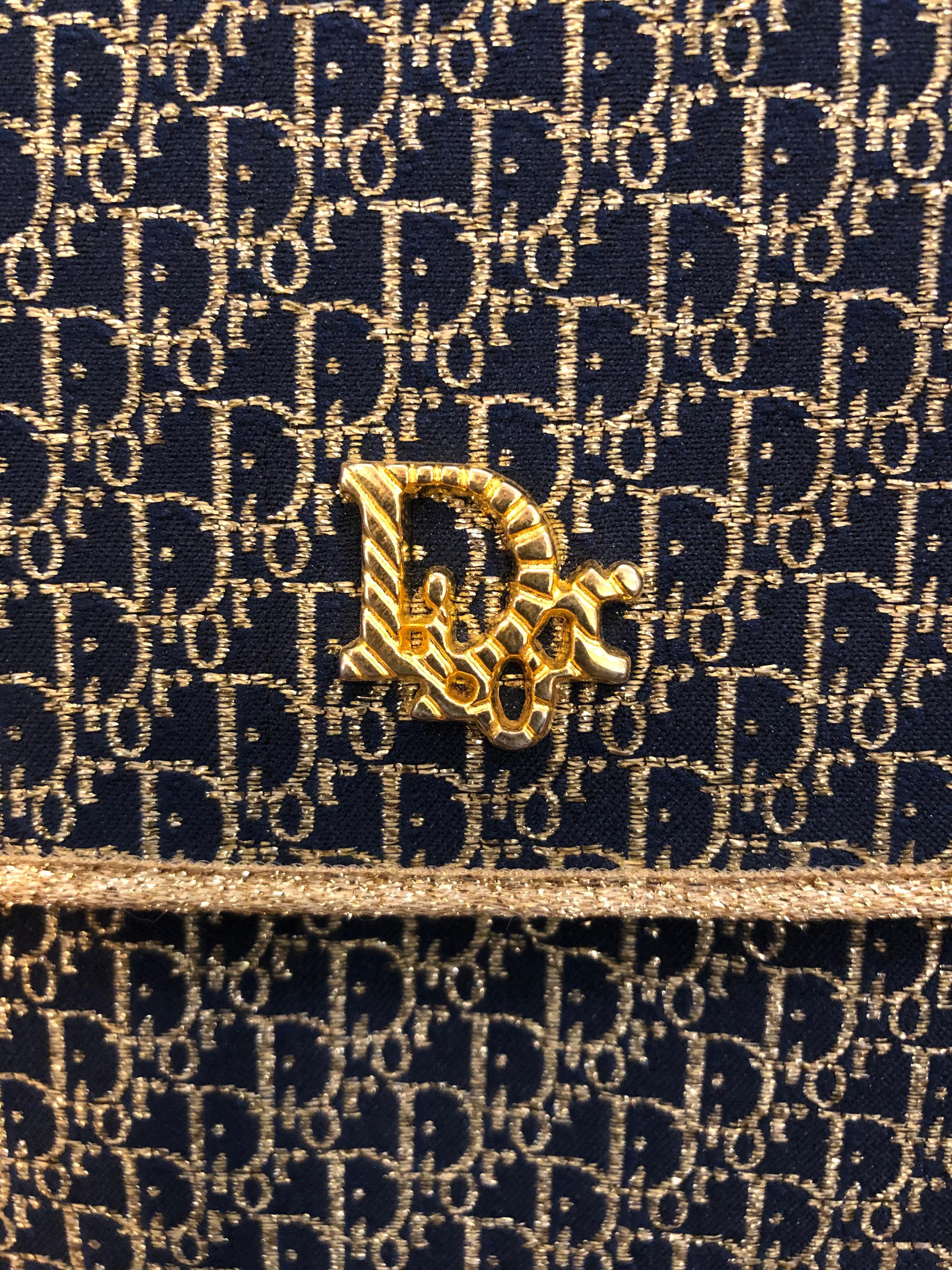 Vintage CHRISTIAN DIOR Gold Trotter Jacquard Chain Bag Small 1