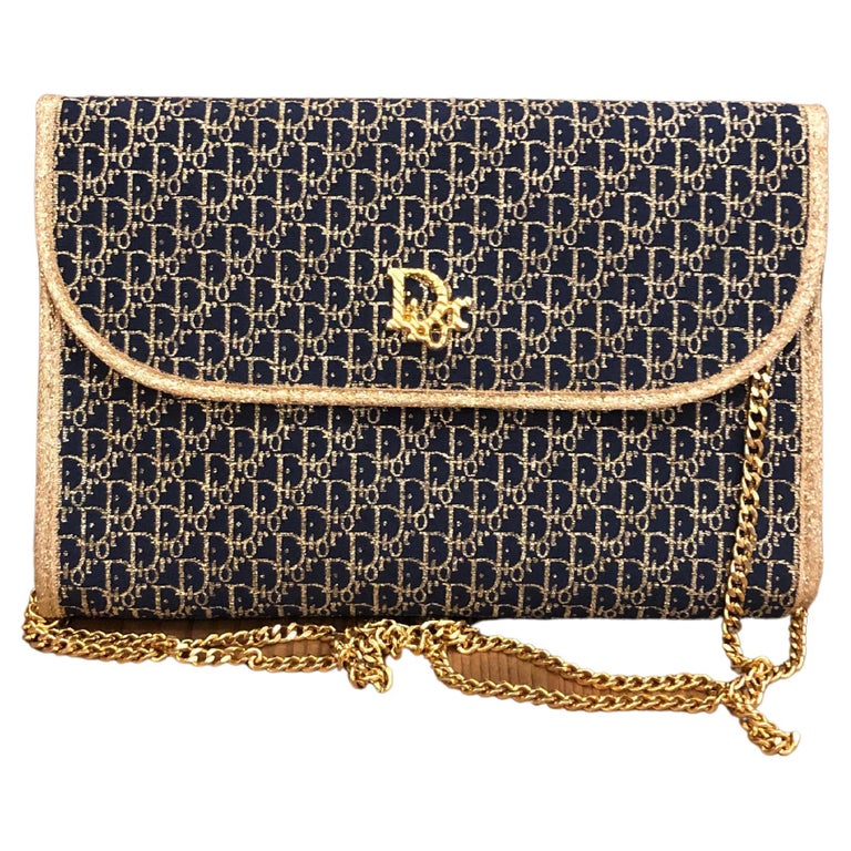 Vintage CHRISTIAN DIOR Gold Trotter Jacquard Chain Bag Small For Sale at 1stDibs