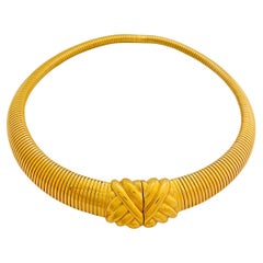 Vintage CHRISTIAN DIOR gold wide choker designer runway necklace