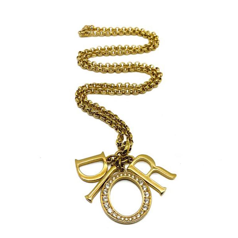 Vintage Christian Dior Grande Gold D I O R Letter Charm Necklace 1990S