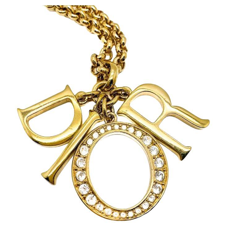 Vintage Christian Dior Grande Gold D I O R Buchstabe-Charm-Halskette 1990er