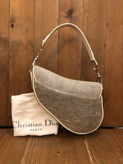 Vintage CHRISTIAN DIOR Gray Canvas Saddle Bag
