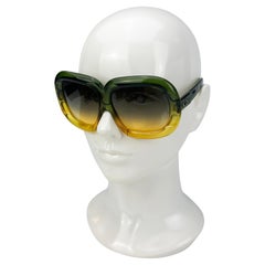 Vintage Christian Dior Green and Yellow Oversize Frame Sunglasses c1970s