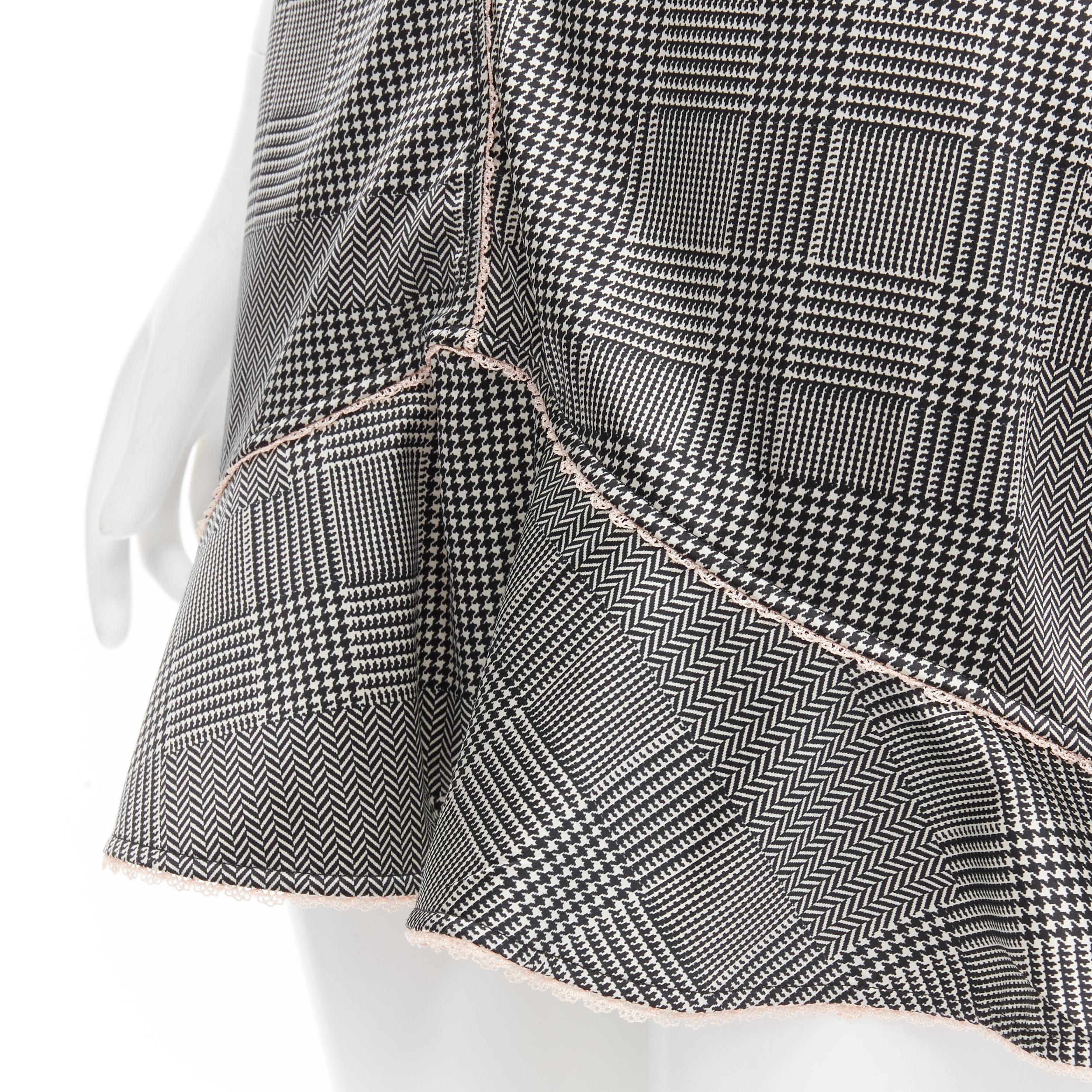 vintage CHRISTIAN DIOR grey check houndstooth pink lace mini dress FR36 S In Excellent Condition In Hong Kong, NT