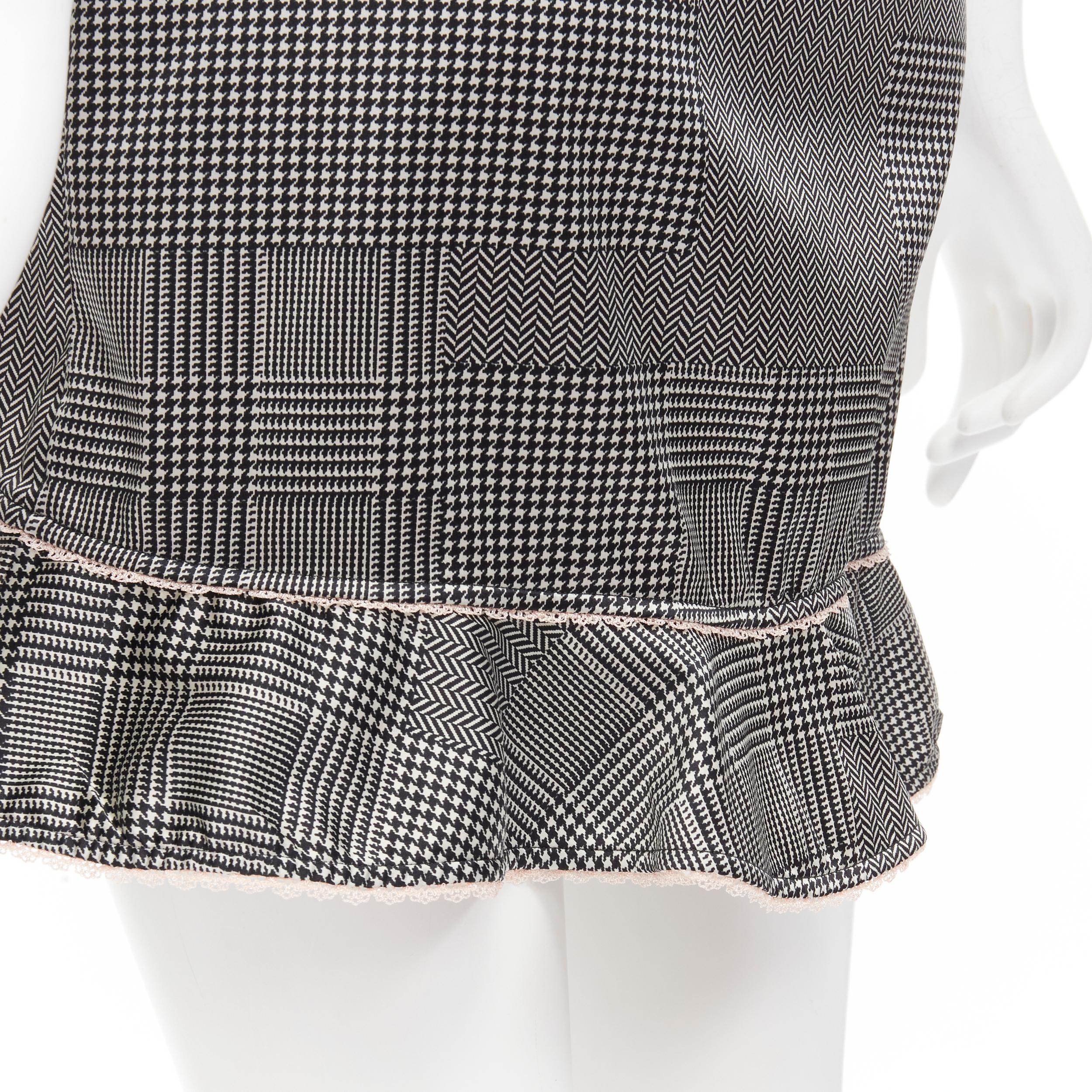 vintage CHRISTIAN DIOR grey check houndstooth pink lace mini dress FR36 S 1