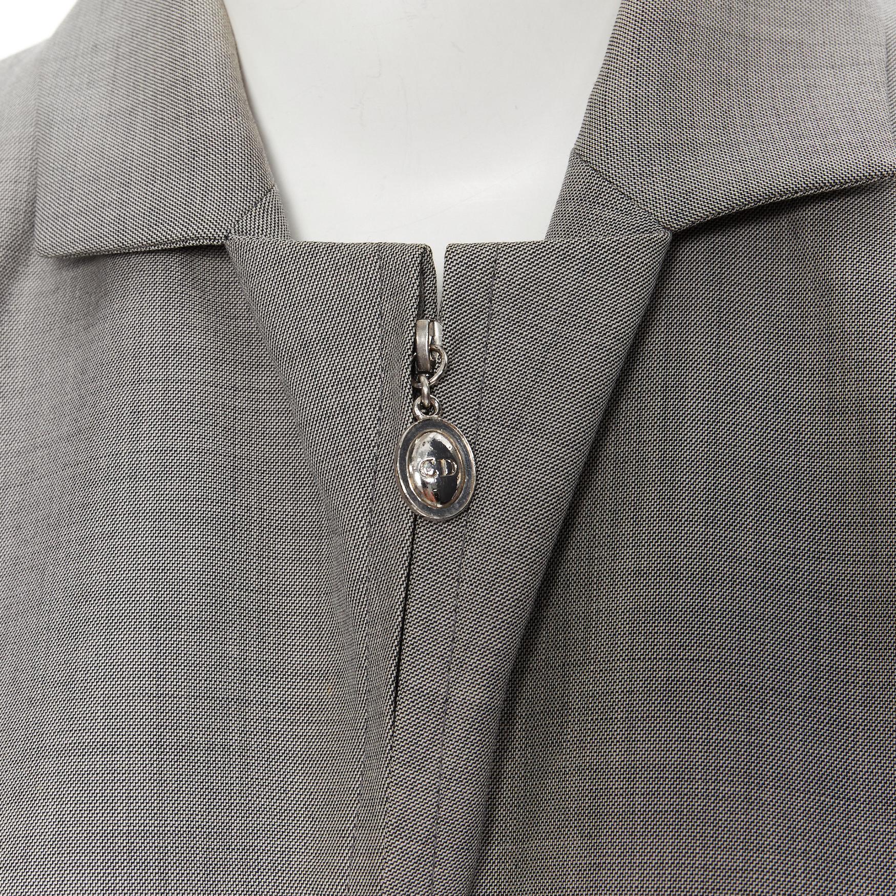 Gray vintage CHRISTIAN DIOR grey wool CD charm panel jacket pants set FR40 M For Sale