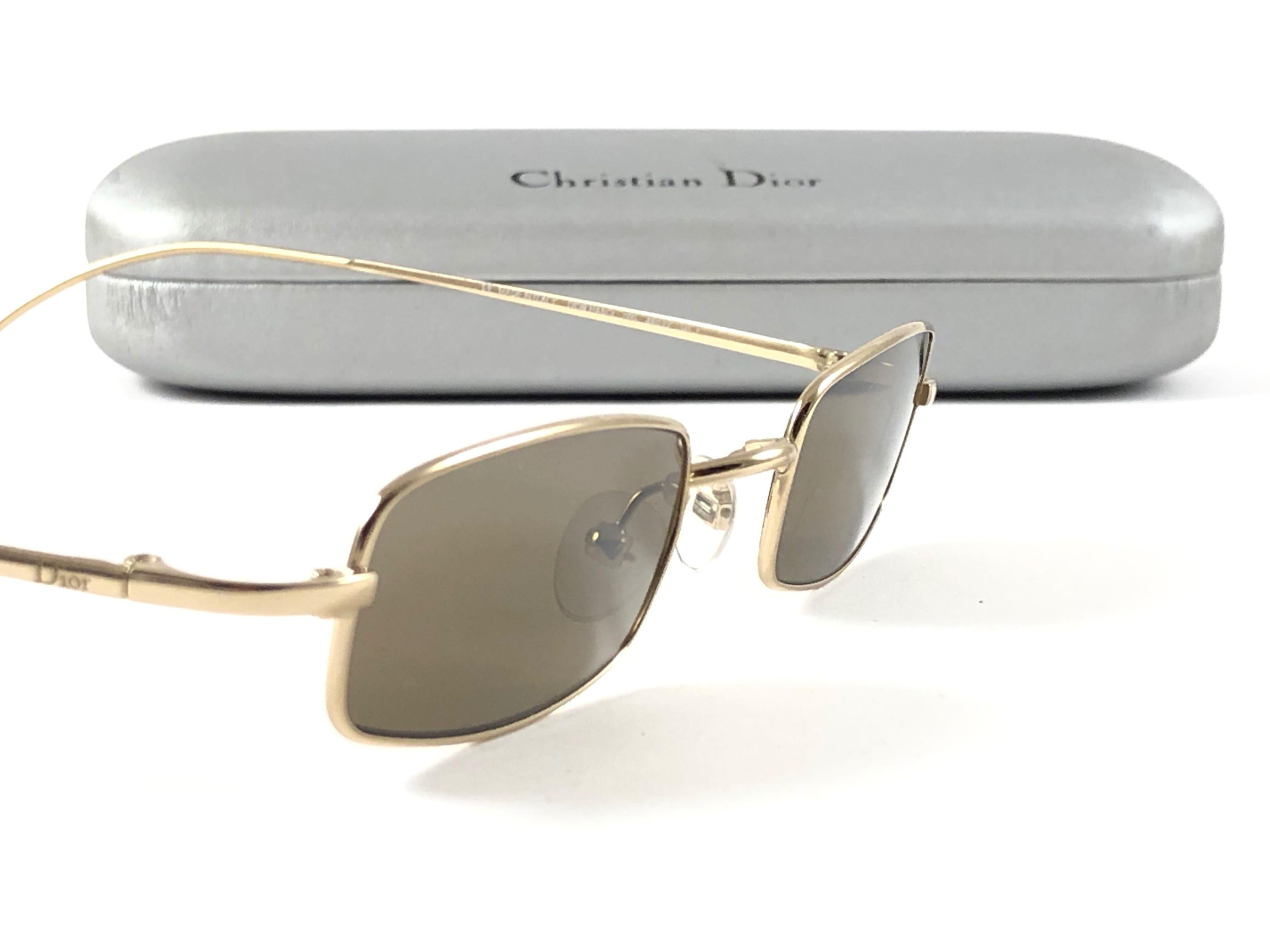 Gray Vintage Christian Dior HANOI 000 Small Gold Sunglasses 2000'S Y2K For Sale