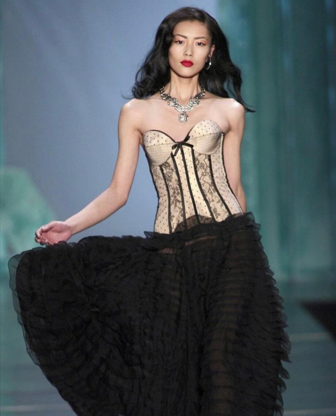 A fabulously cool gunmetal tone Vintage Dior Statement Art Deco Style Necklace created by John Galliano for the 2010 Spring Sumer Haute Couture collection.  The Chinese super model Liu Wen is captured in iconic footage on the runway for this