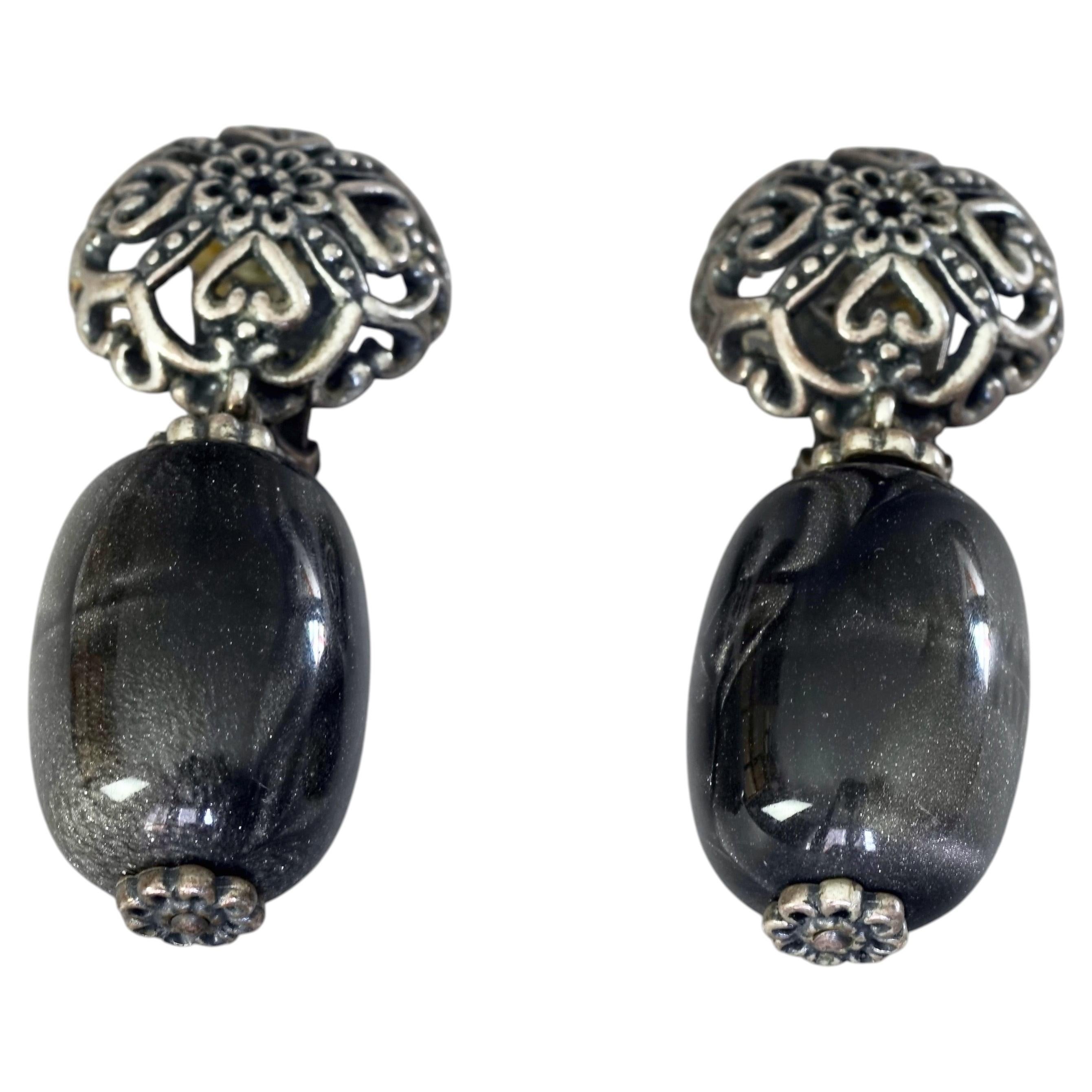 Vintage CHRISTIAN DIOR Heart Filigree Olive Drop Earrings For Sale