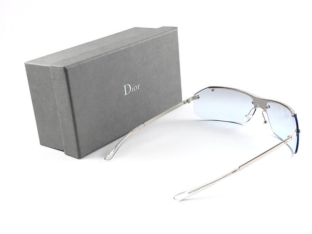 Vintage Christian Dior HIT Light Blue Lens Wrap Sunglasses Fall 2000 Y2K For Sale 2