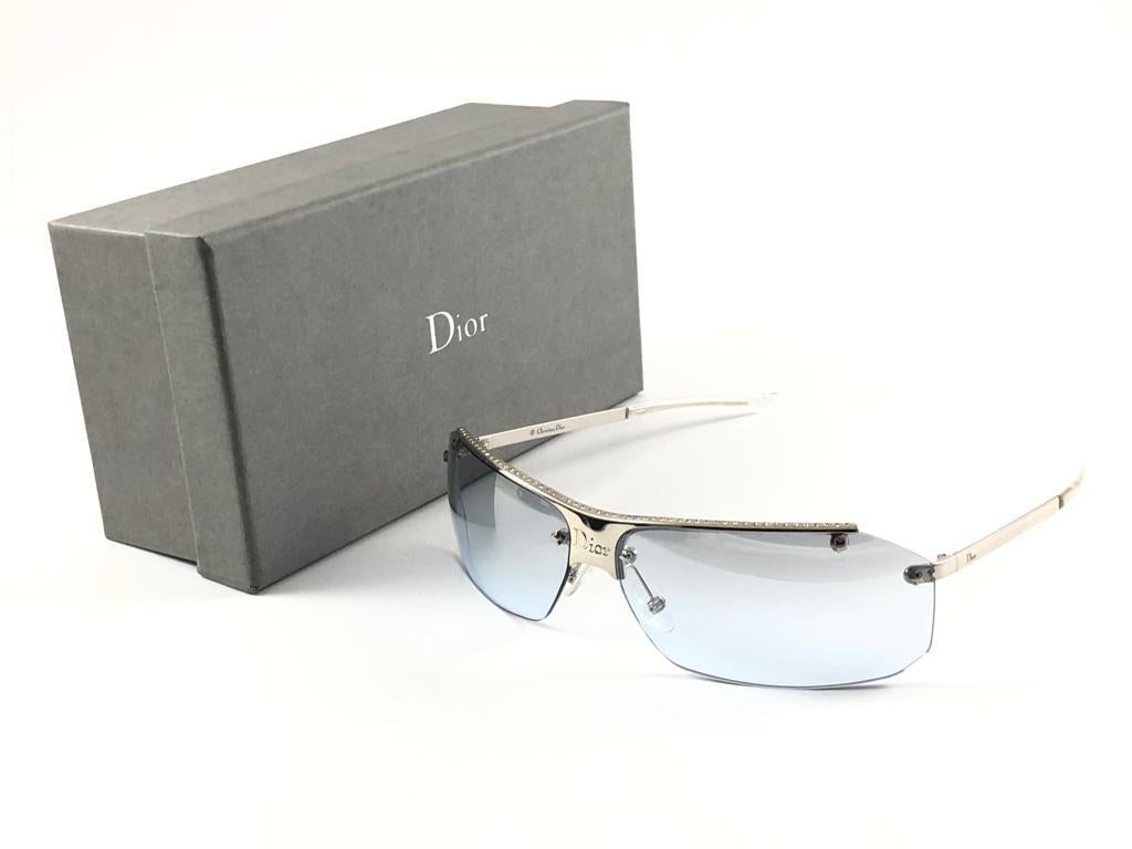 Vintage Christian Dior HIT Light Blue Lens Wrap Sunglasses Fall 2000 Y2K For Sale 3