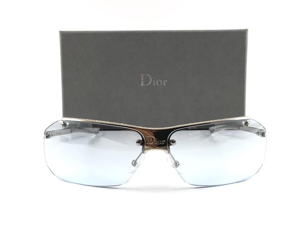 Vintage Christian Dior HIT Light Blue Lens Wrap Sunglasses Fall 2000 Y2K For Sale 4