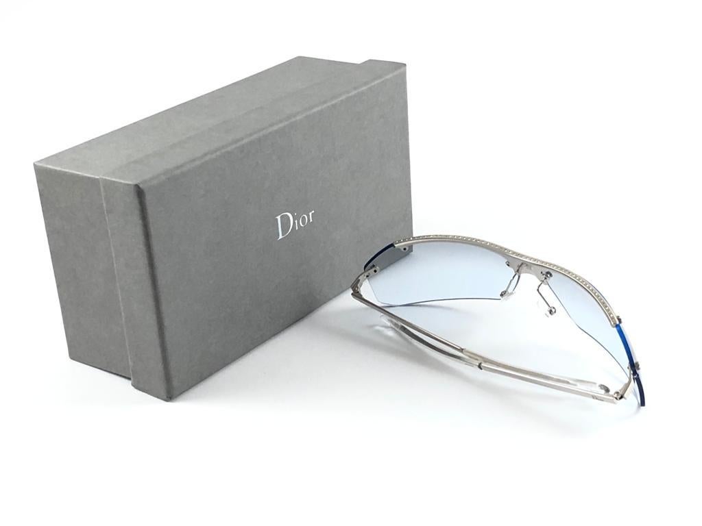 Vintage Christian Dior HIT Light Blue Lens Wrap Sunglasses Fall 2000 Y2K For Sale 1