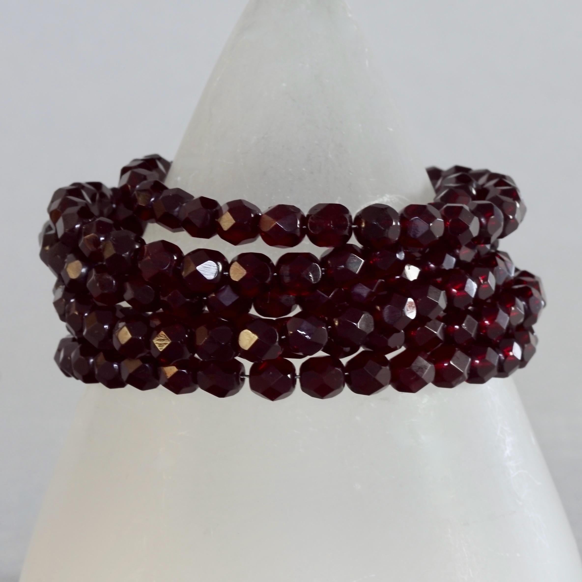 Women's Vintage CHRISTIAN DIOR Hypnotic Poison Multi Strand Garnet Beaded Bracelet For Sale