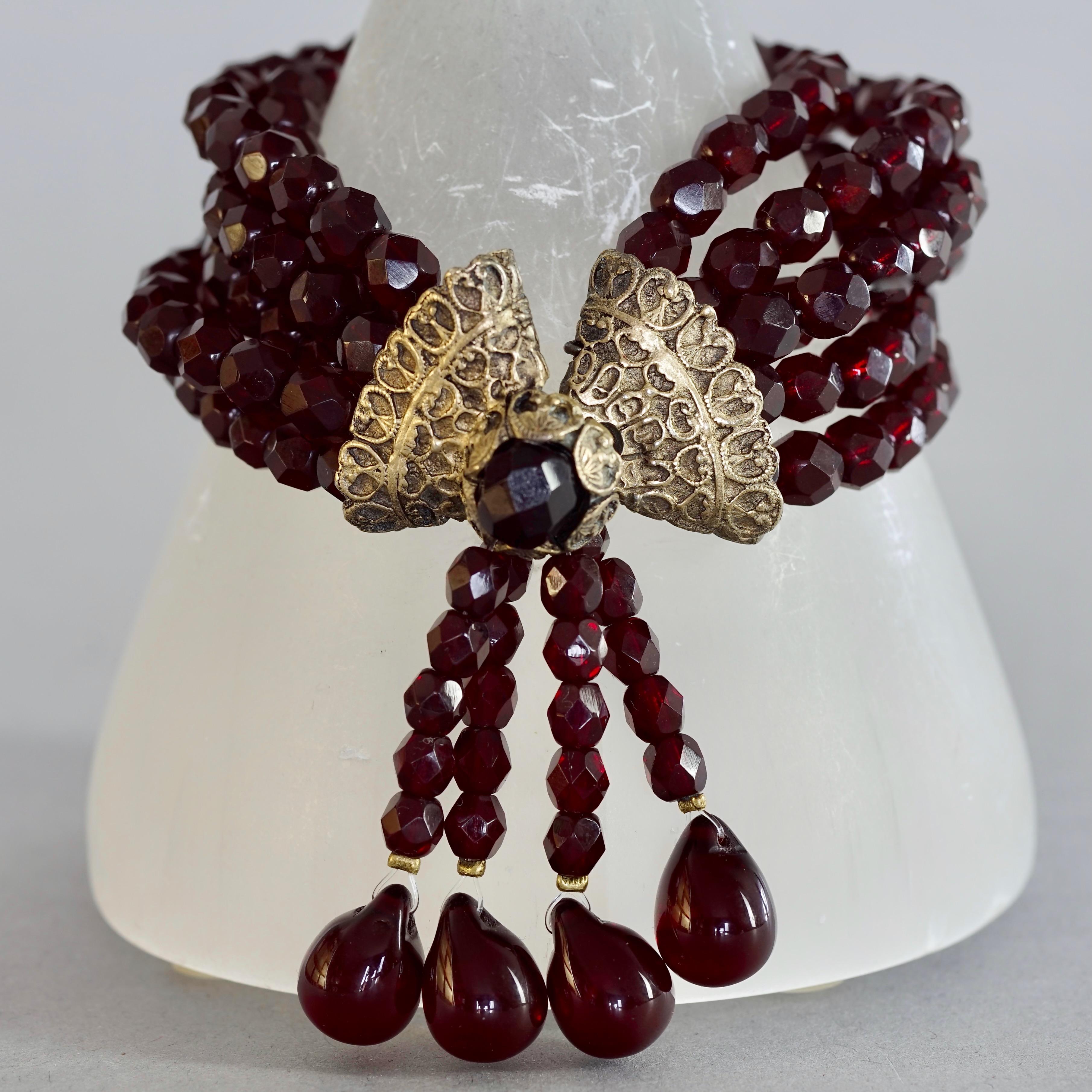Vintage CHRISTIAN DIOR Hypnotic Poison Multi Strand Garnet Beaded Bracelet For Sale 2