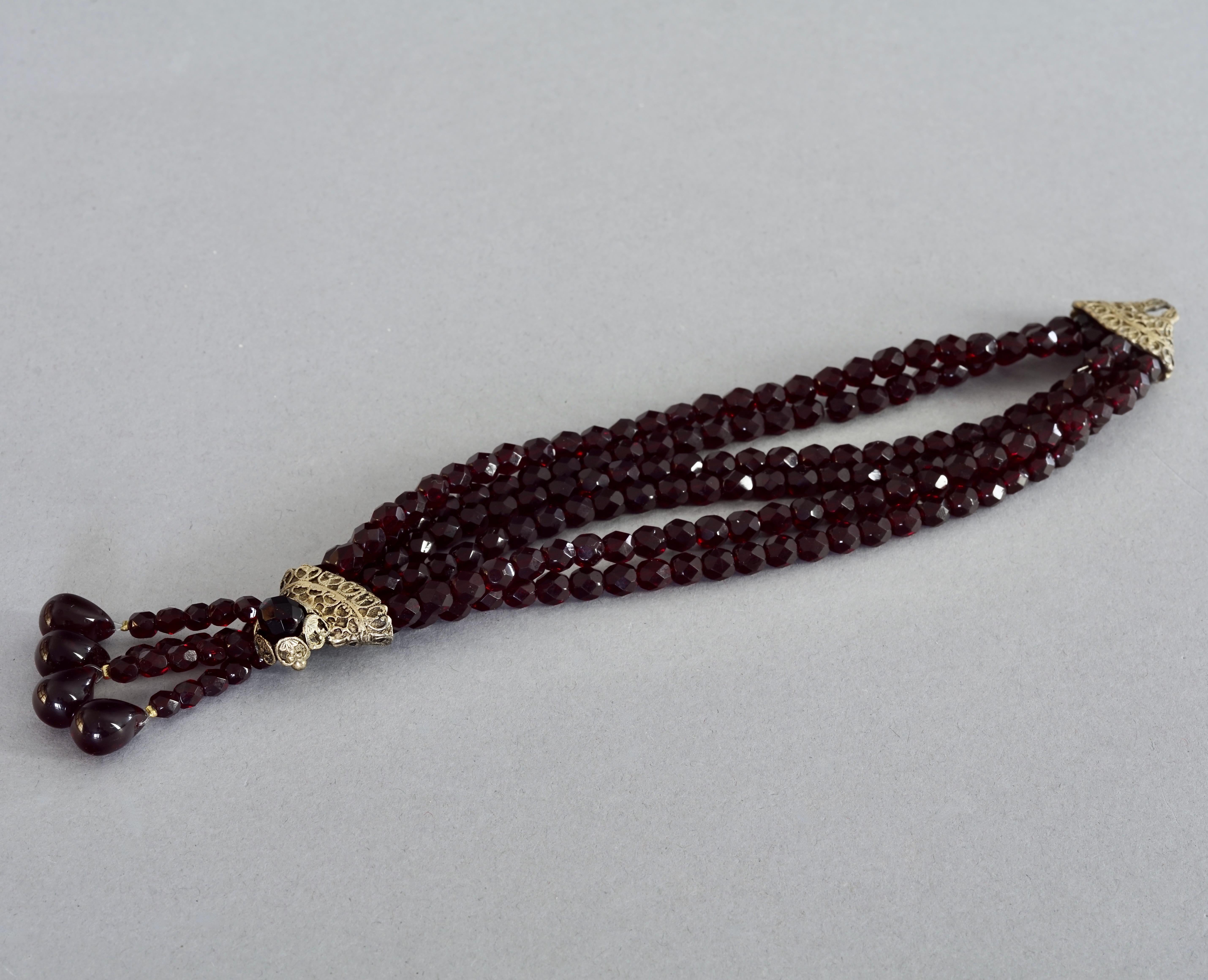 Vintage CHRISTIAN DIOR Hypnotic Poison Multi Strand Garnet Beaded Bracelet For Sale 4