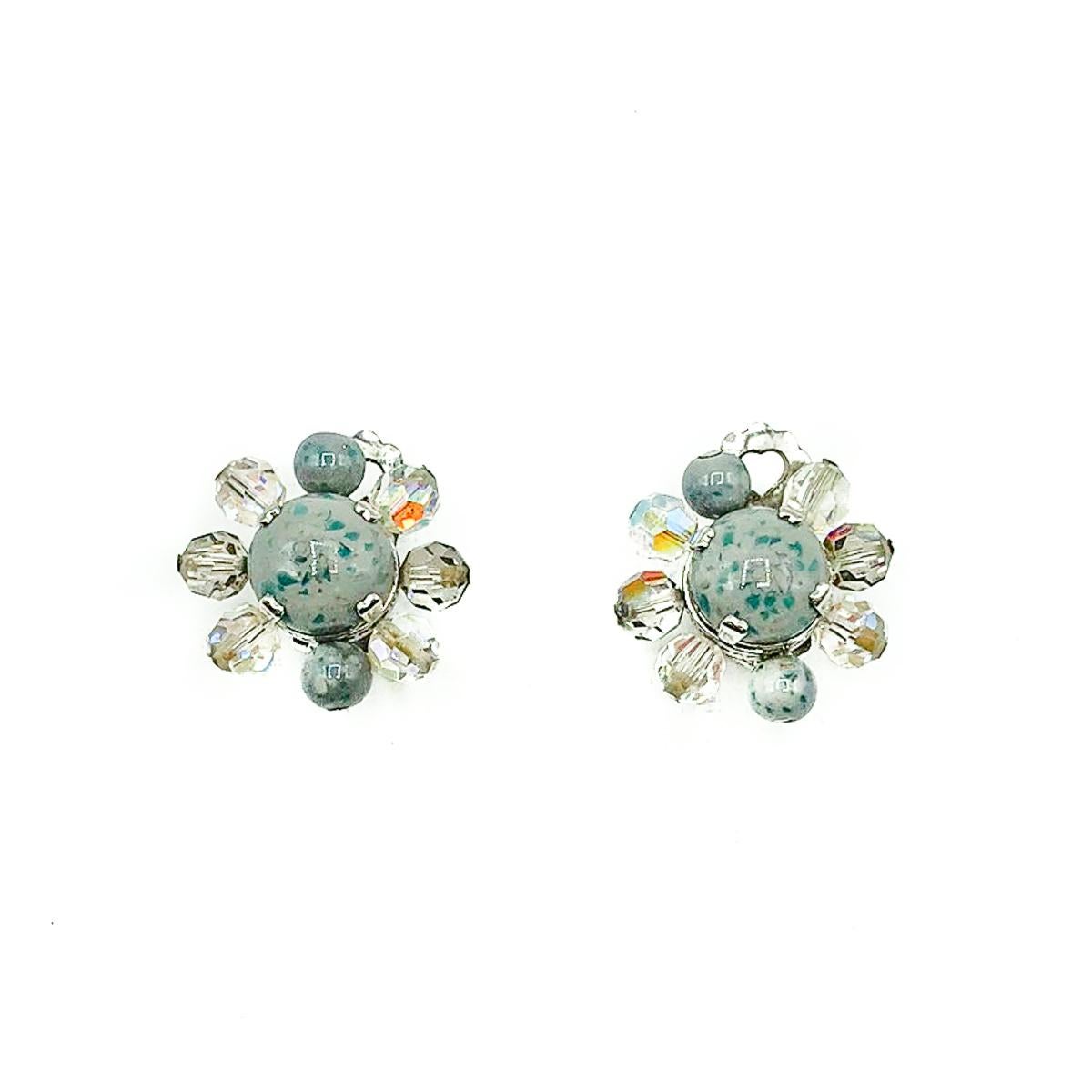 Clips de cristal Vintage Christian Dior Gris Hielo Moteado 1958 en Bueno estado para la venta en Wilmslow, GB