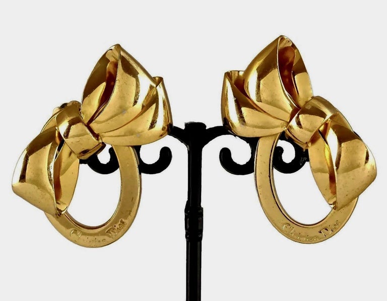 Vintage CHRISTIAN DIOR Iconic French Bow Frame Earrings at 1stDibs