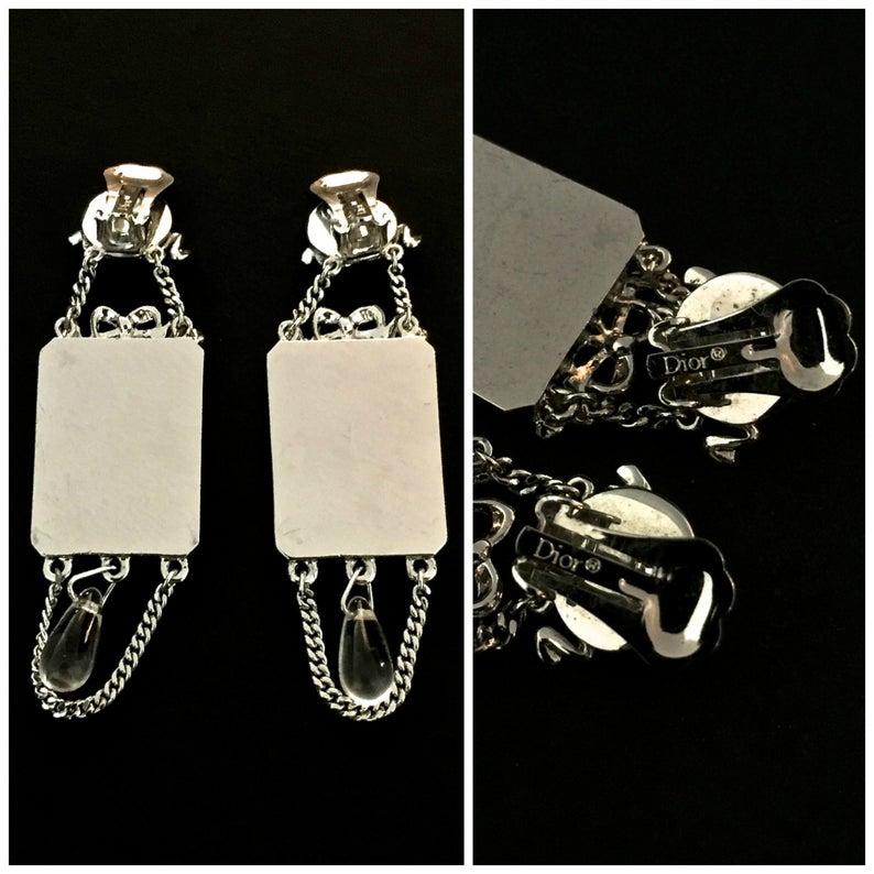 Women's Vintage CHRISTIAN DIOR Iconic French Bow Mirror Drop Earrings