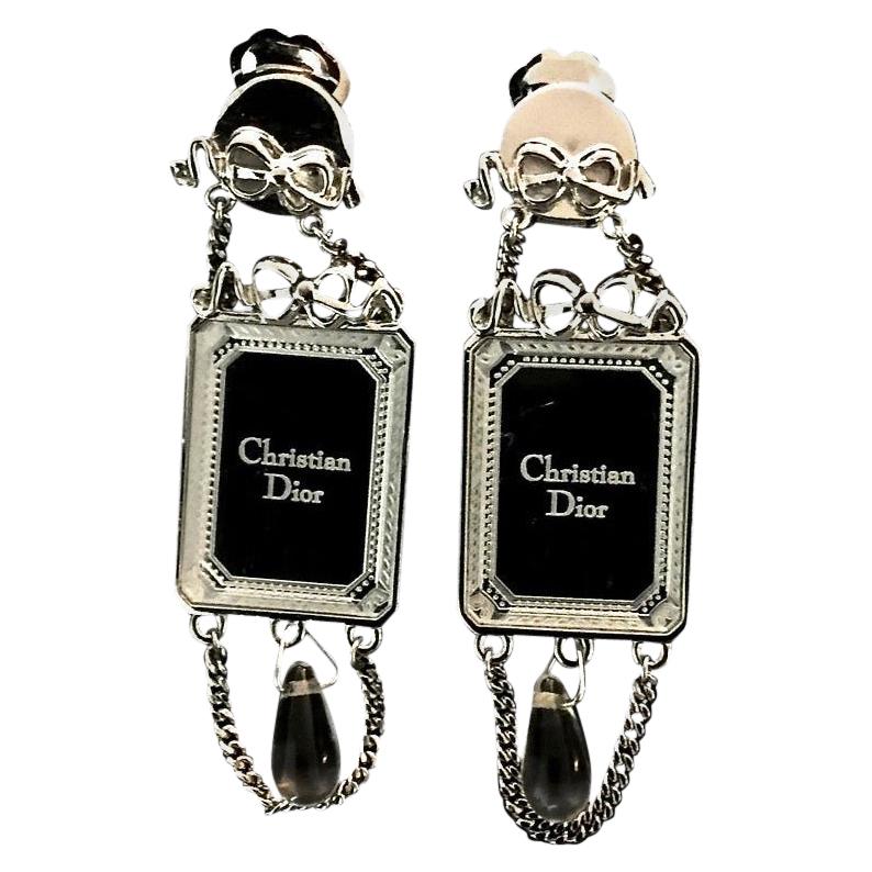 Vintage CHRISTIAN DIOR Iconic French Bow Mirror Drop Earrings