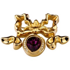 Vintage CHRISTIAN DIOR Iconic French Bow Purple Stone Brooch