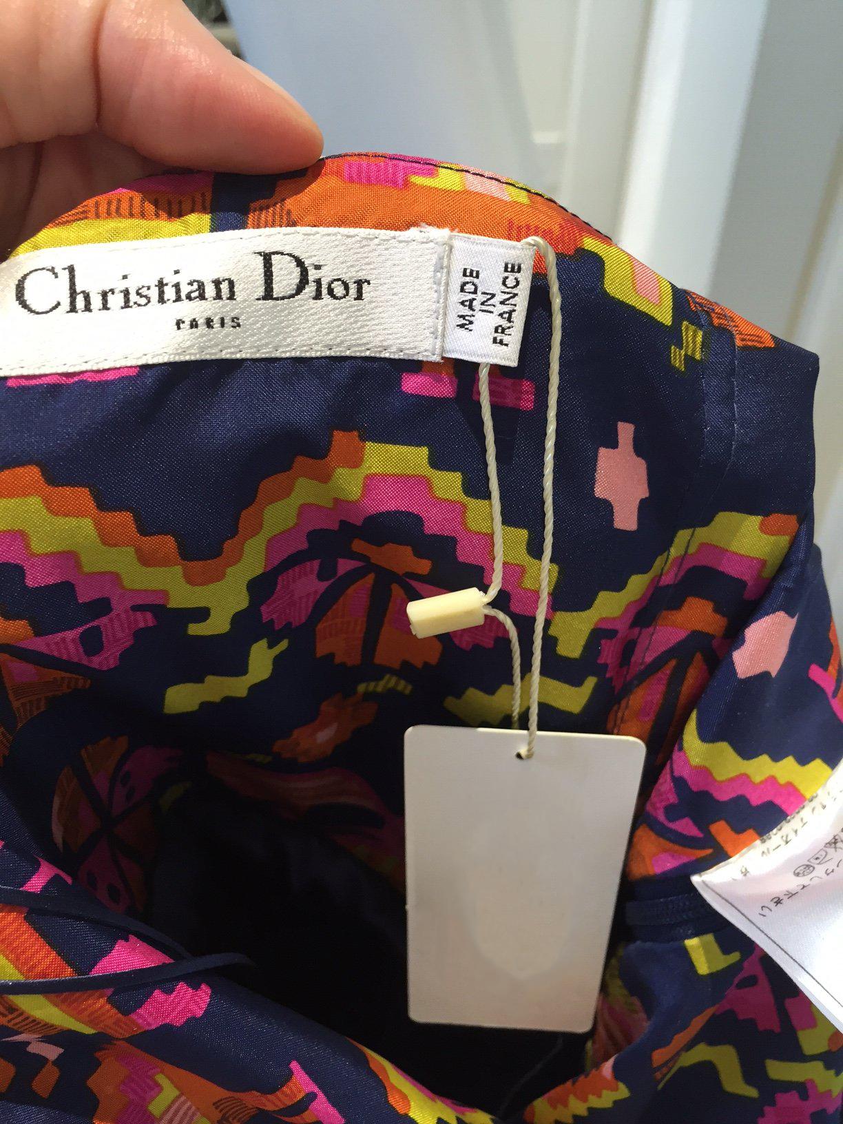 Vintage CHRISTIAN DIOR Ikat Print Silk Halter Cocktail Dress In Excellent Condition In Beverly Hills, CA