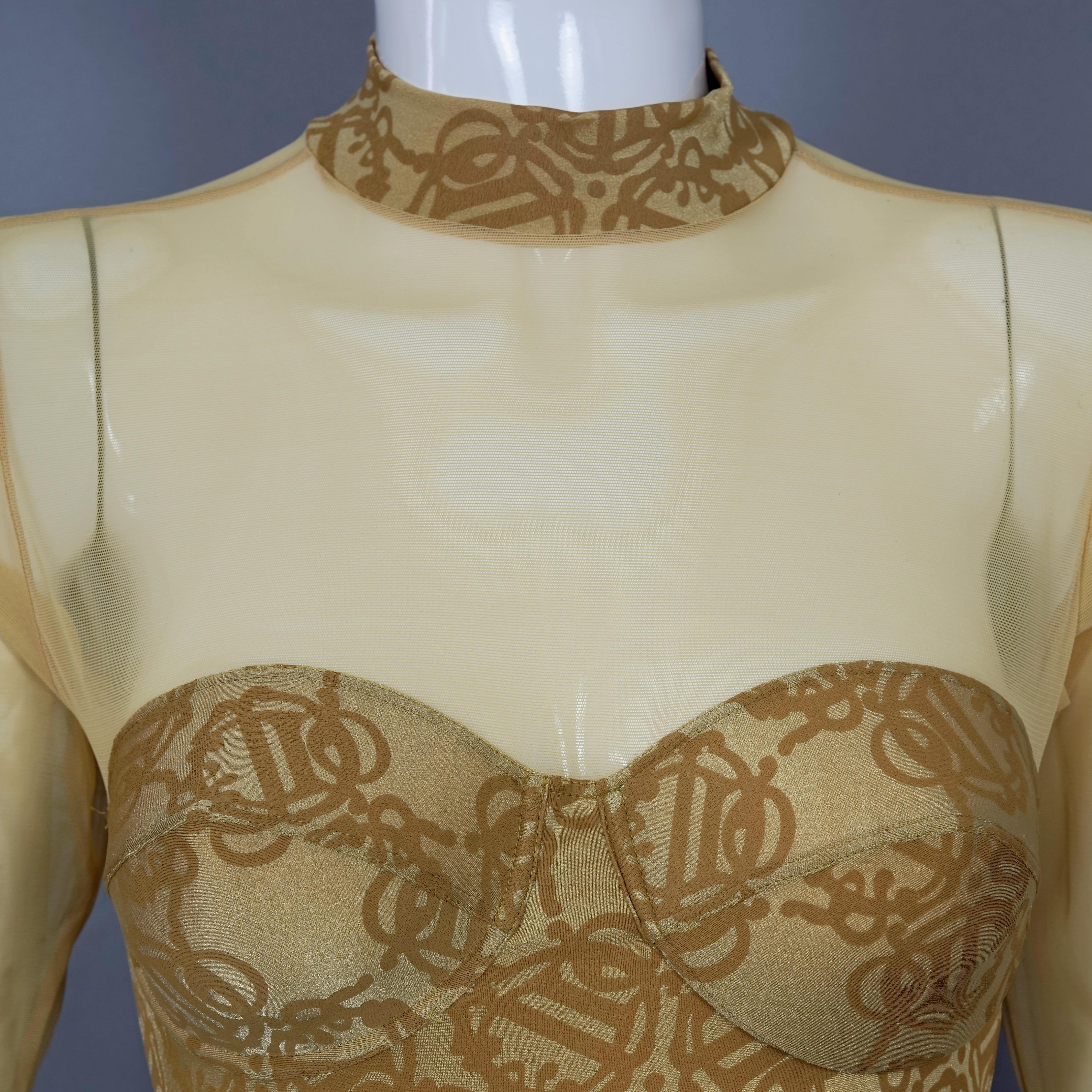 Vintage CHRISTIAN DIOR Insignia Monogram Yellow Bodysuit In Excellent Condition For Sale In Kingersheim, Alsace