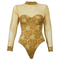 Vintage CHRISTIAN DIOR Insignia Monogram Yellow Bodysuit