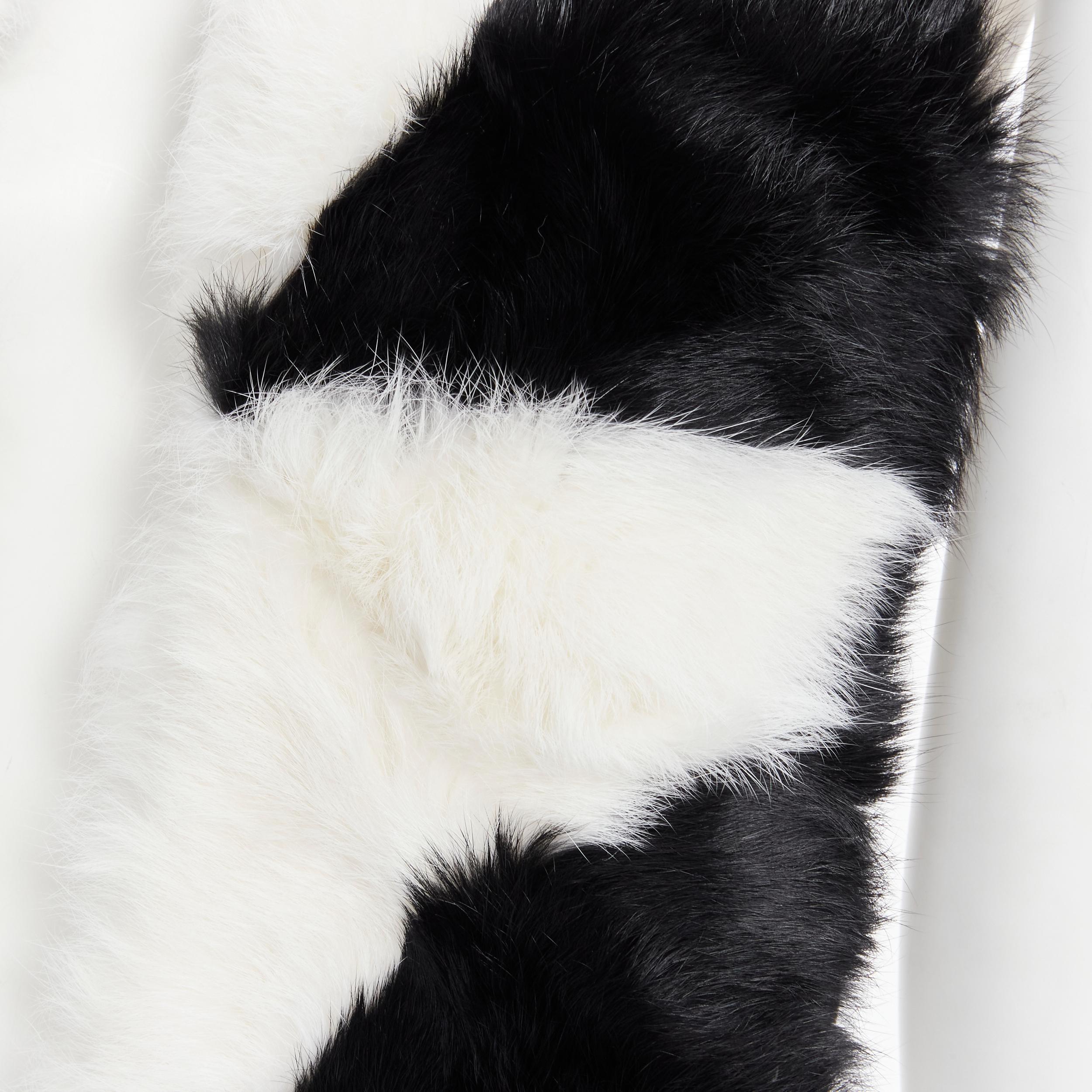vintage CHRISTIAN DIOR John Galliano 2003 black white rabbit fur oriental scarf For Sale 2