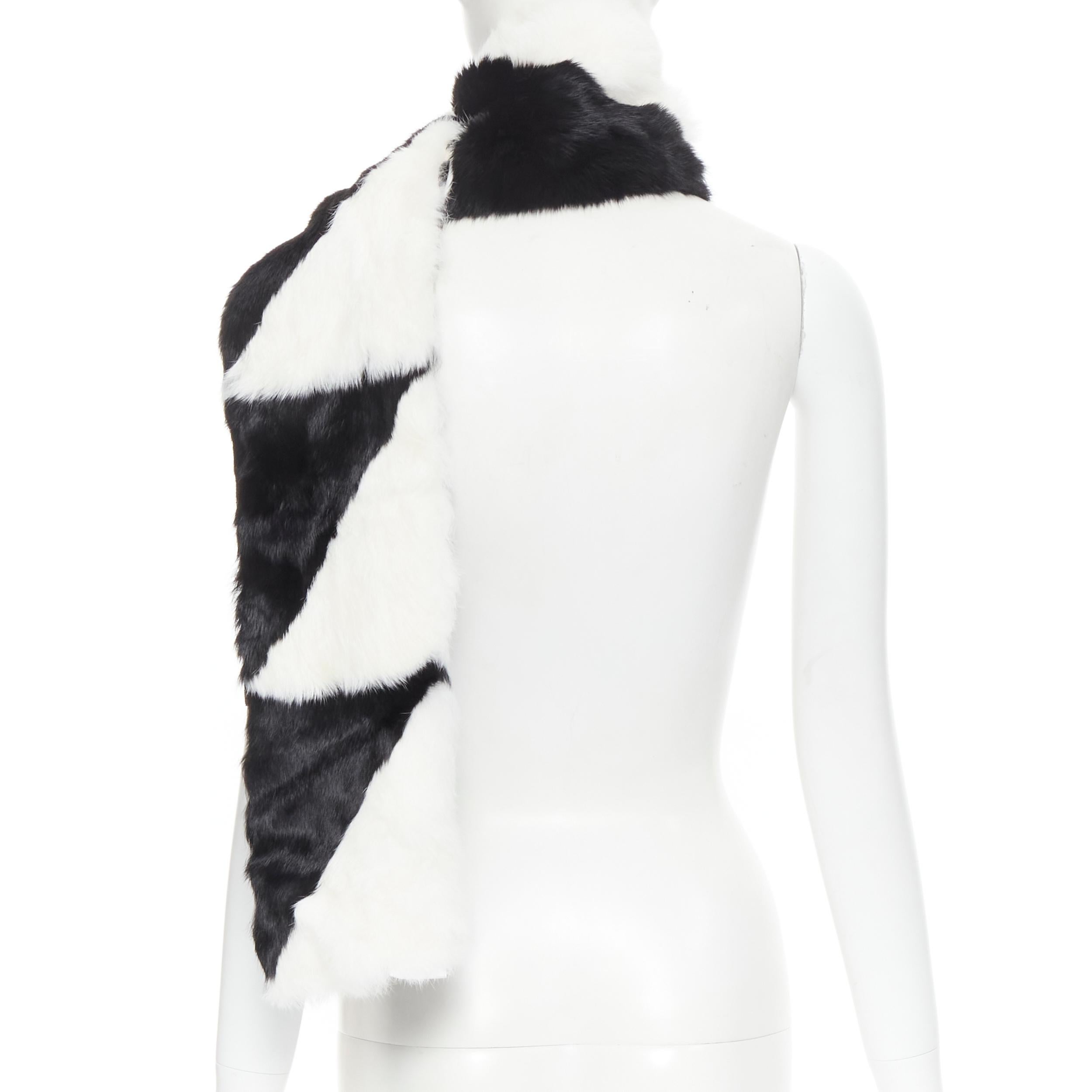 Gray vintage CHRISTIAN DIOR John Galliano 2003 black white rabbit fur oriental scarf For Sale
