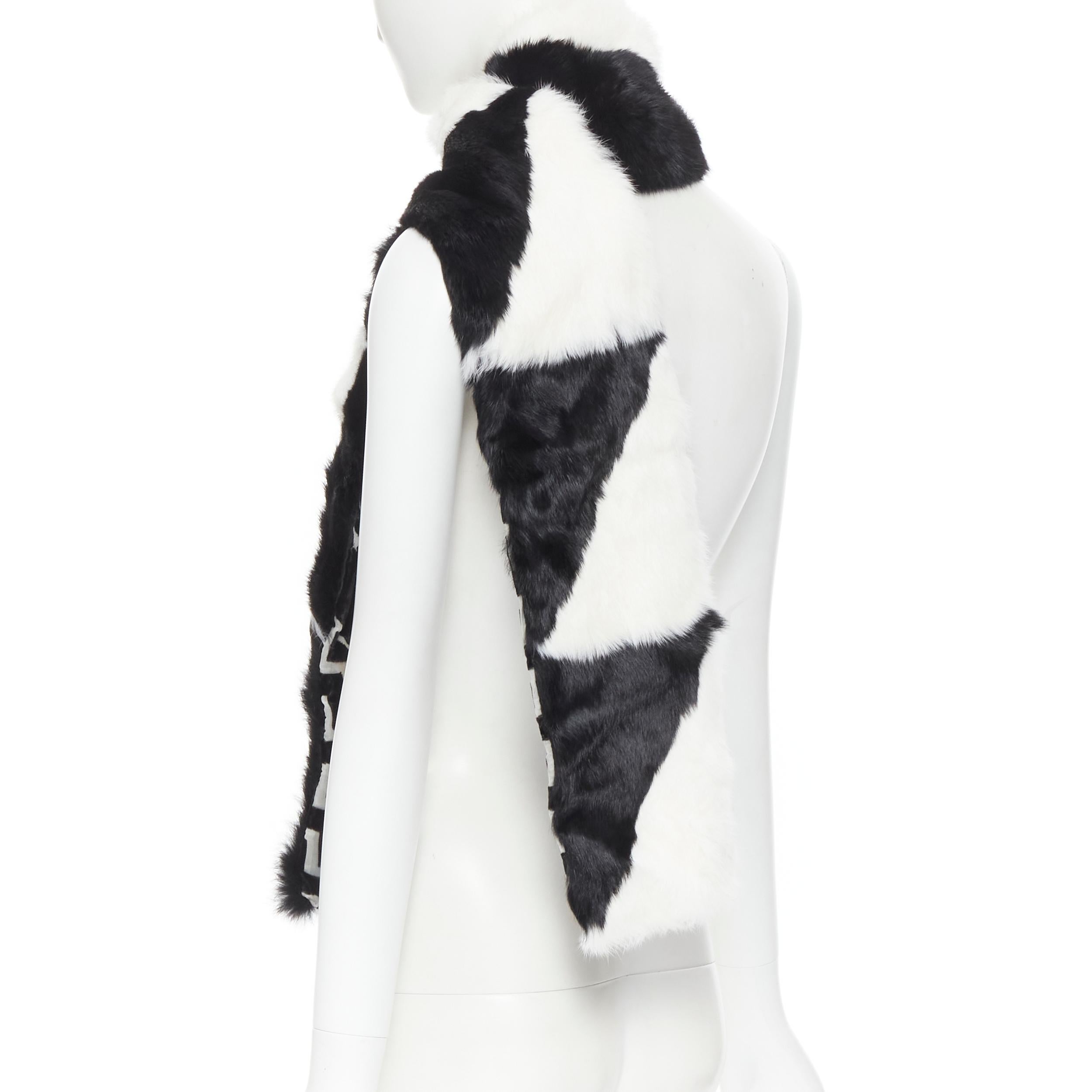 vintage CHRISTIAN DIOR John Galliano 2003 black white rabbit fur oriental scarf In Good Condition For Sale In Hong Kong, NT