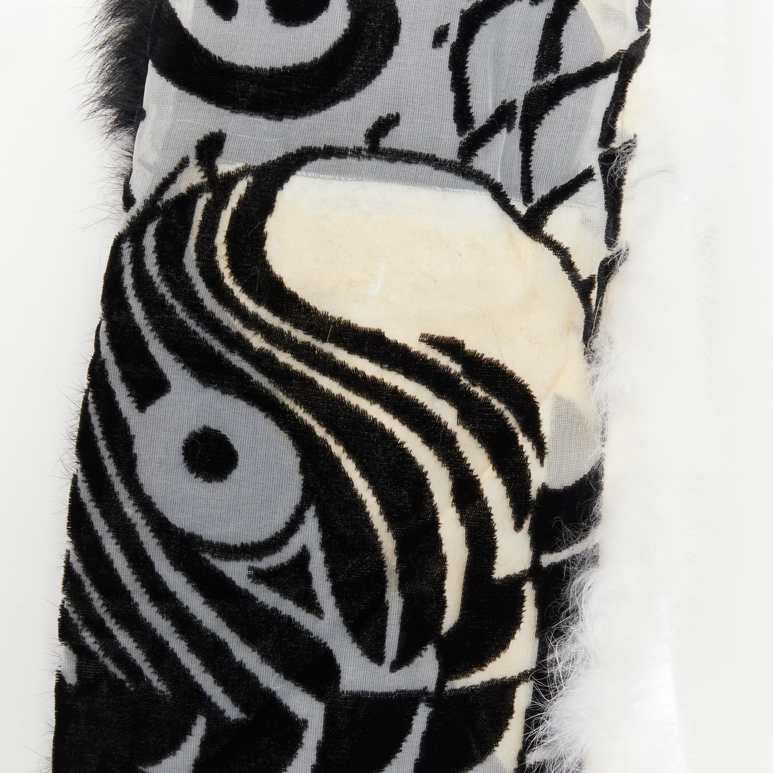 Women's vintage CHRISTIAN DIOR John Galliano 2003 black white rabbit fur oriental scarf For Sale