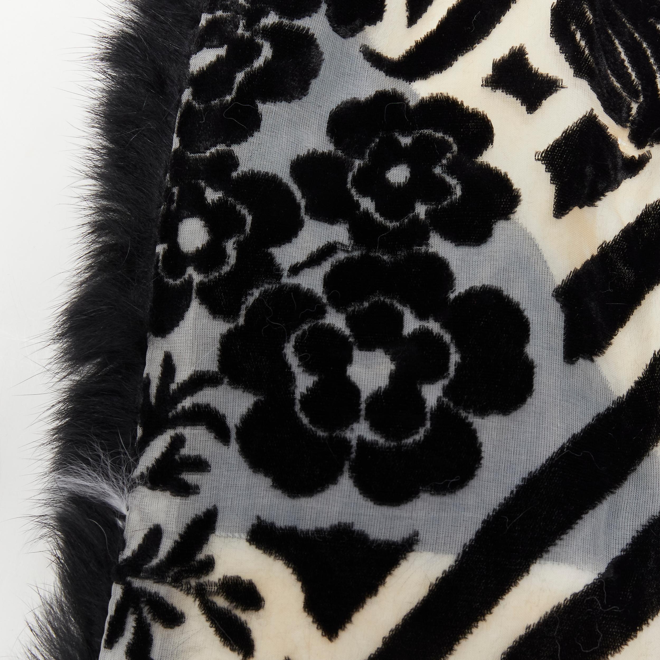 vintage CHRISTIAN DIOR John Galliano 2003 black white rabbit fur oriental scarf For Sale 1