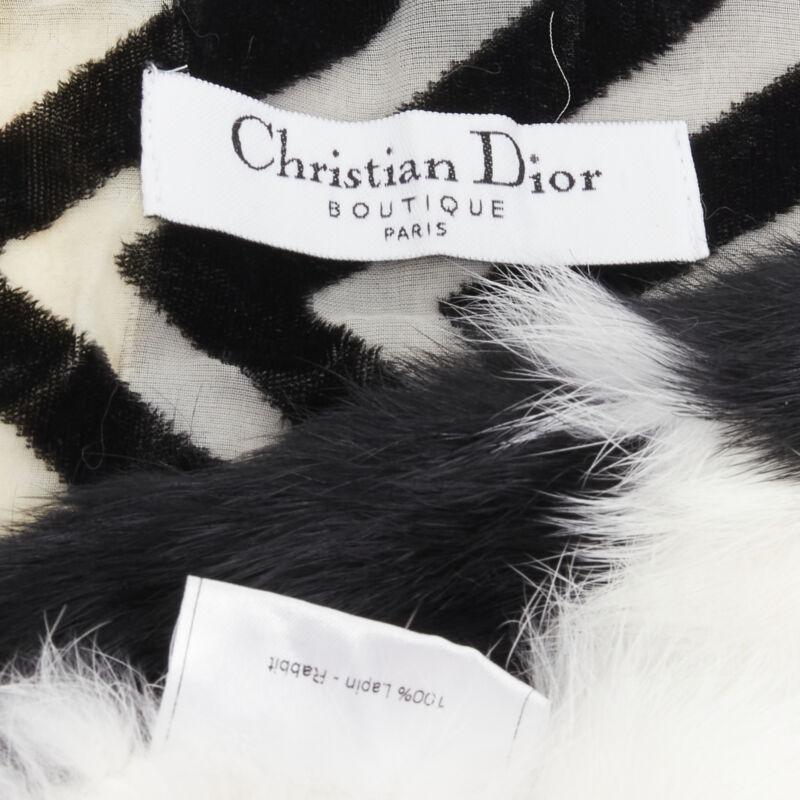 vintage CHRISTIAN DIOR John Galliano 2003 black white rabbit fur velvet scarf For Sale 6