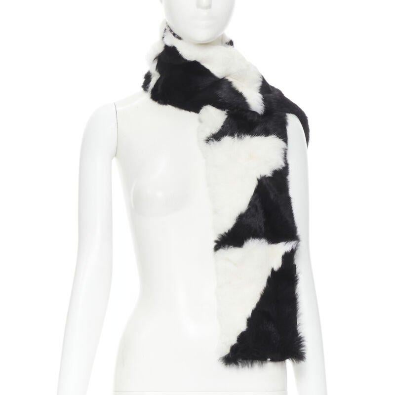 Gray vintage CHRISTIAN DIOR John Galliano 2003 black white rabbit fur velvet scarf For Sale