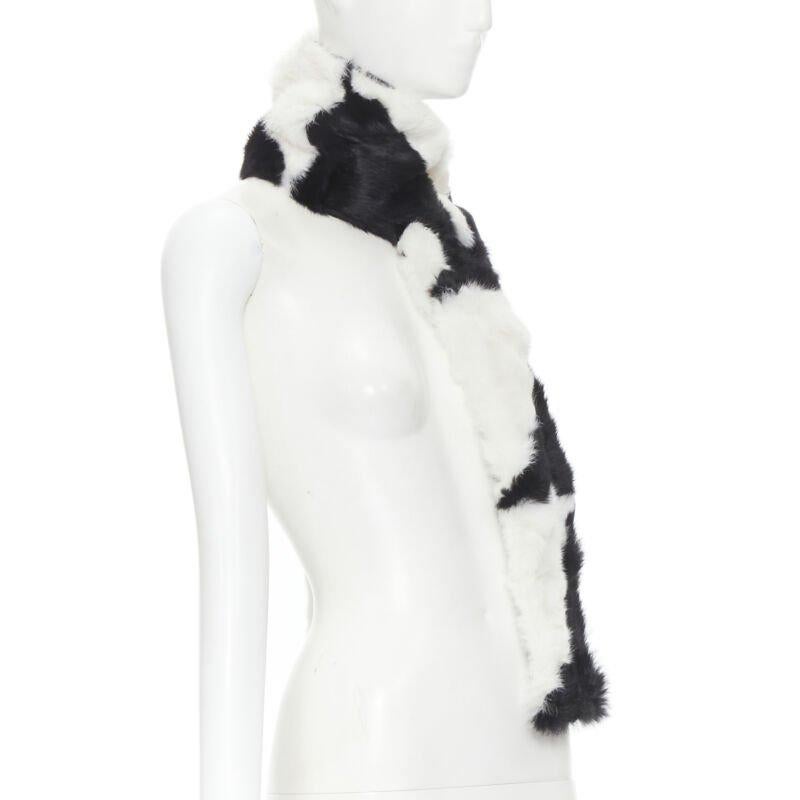 vintage CHRISTIAN DIOR John Galliano 2003 black white rabbit fur velvet scarf In Good Condition For Sale In Hong Kong, NT