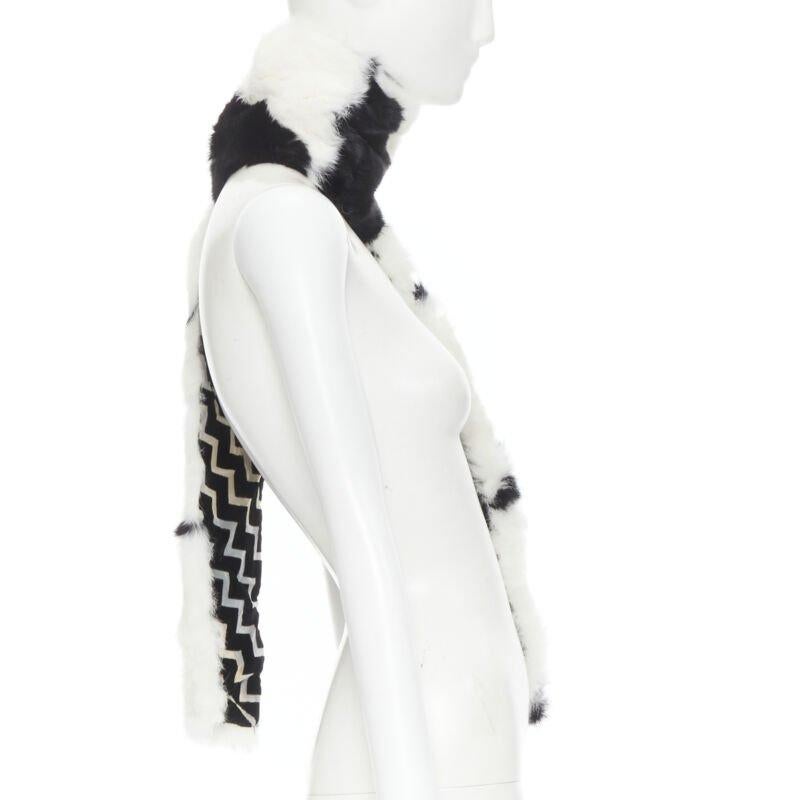 Women's vintage CHRISTIAN DIOR John Galliano 2003 black white rabbit fur velvet scarf For Sale