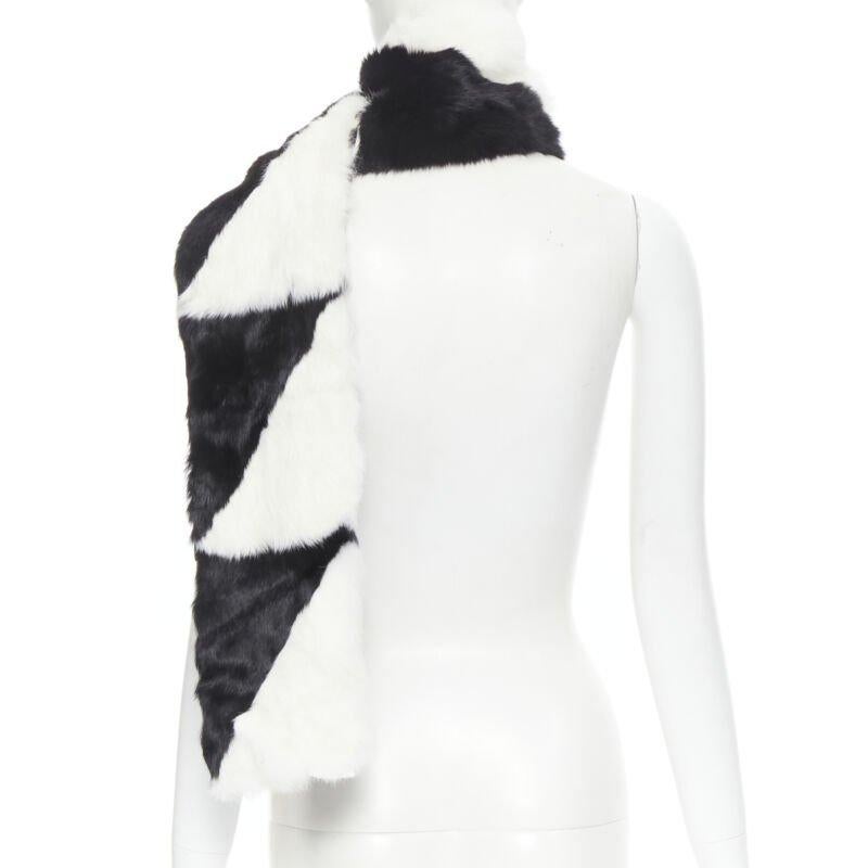 vintage CHRISTIAN DIOR John Galliano 2003 black white rabbit fur velvet scarf For Sale 1