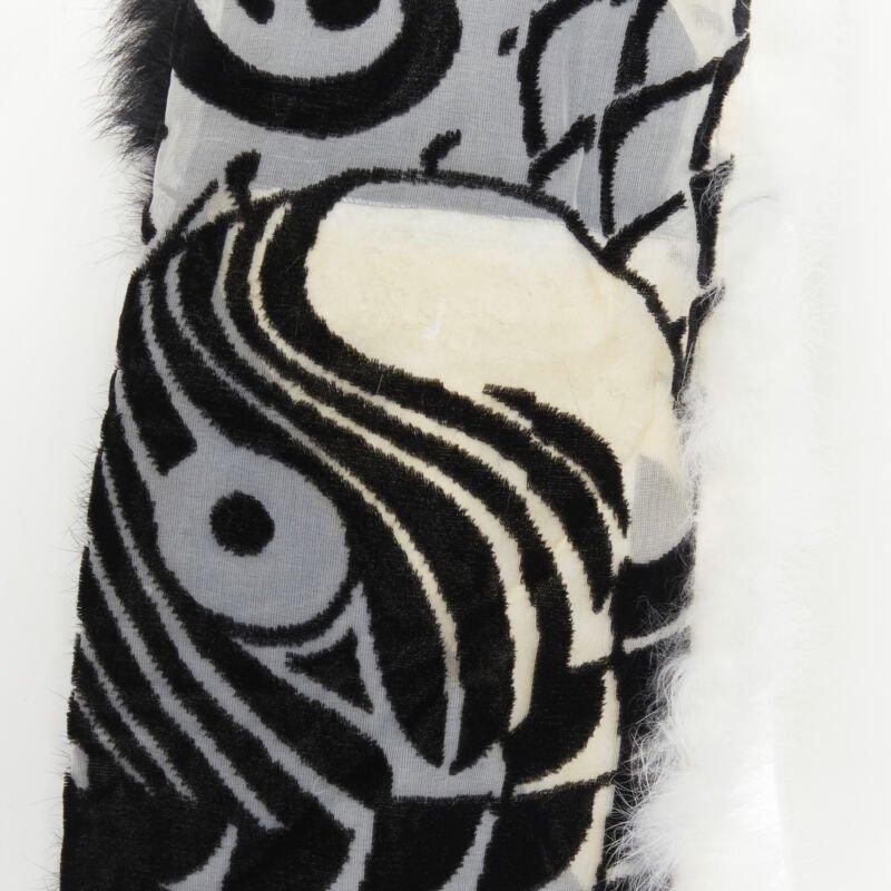 vintage CHRISTIAN DIOR John Galliano 2003 black white rabbit fur velvet scarf For Sale 3