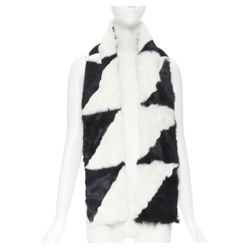 vintage CHRISTIAN DIOR John Galliano 2003 black white rabbit fur velvet scarf For Sale