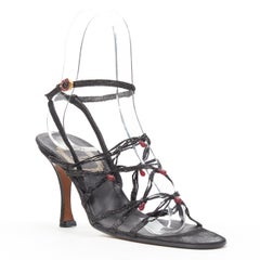 vintage CHRISTIAN DIOR John Galliano black strappy red bead sandal EU36.5