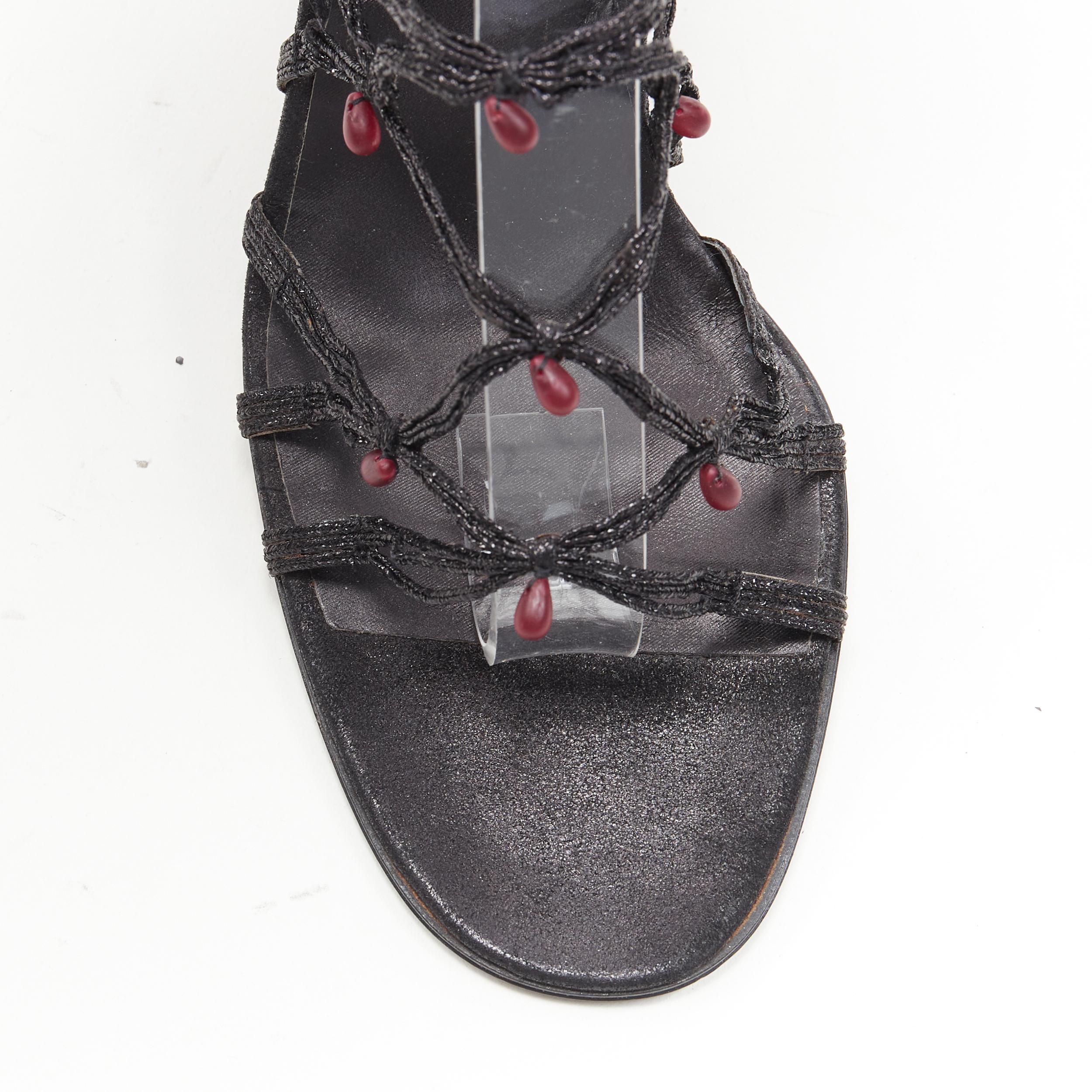 vintage CHRISTIAN DIOR John Galliano black strappy red bead sandal EU36.5 In Good Condition For Sale In Hong Kong, NT