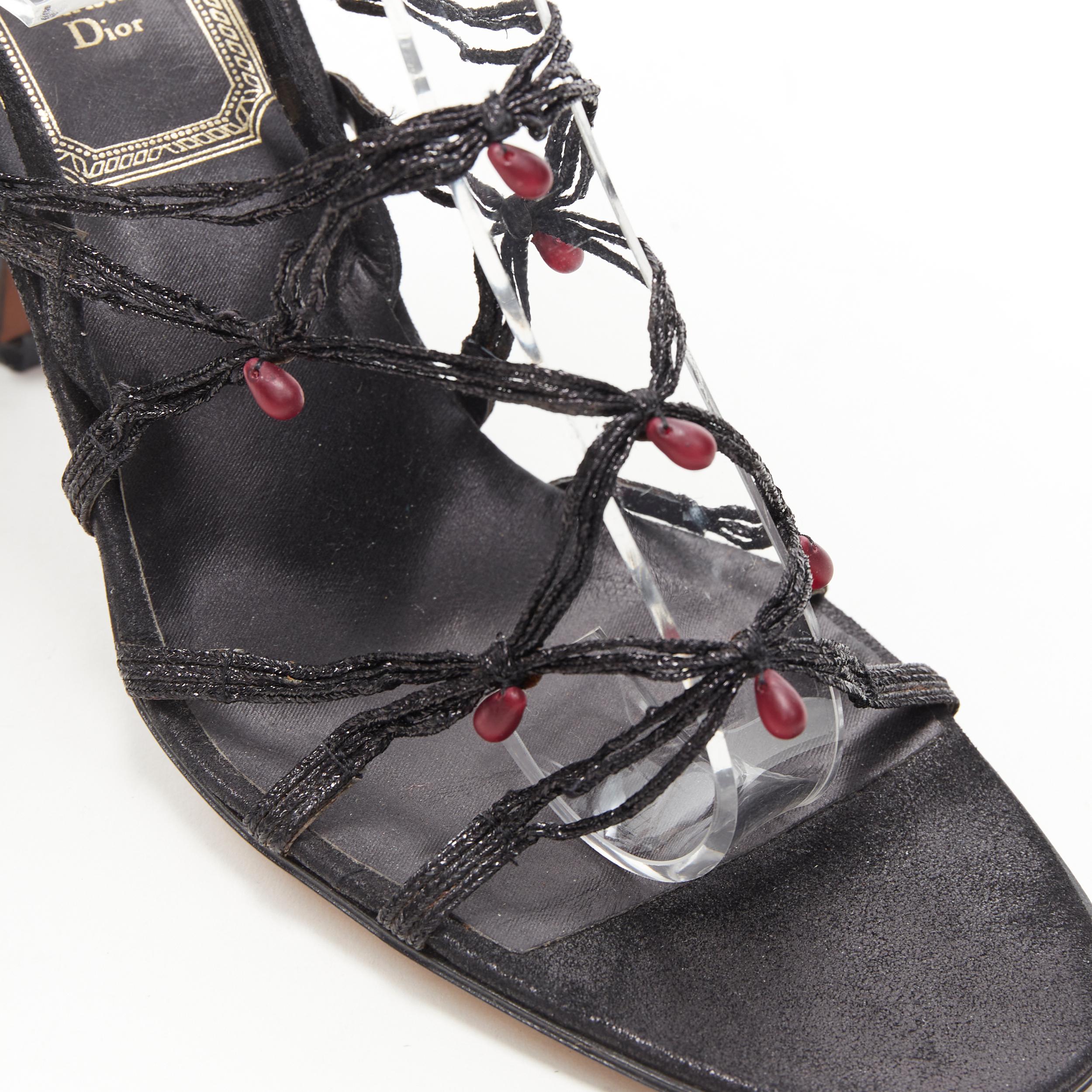 Women's vintage CHRISTIAN DIOR John Galliano black strappy red bead sandal EU36.5