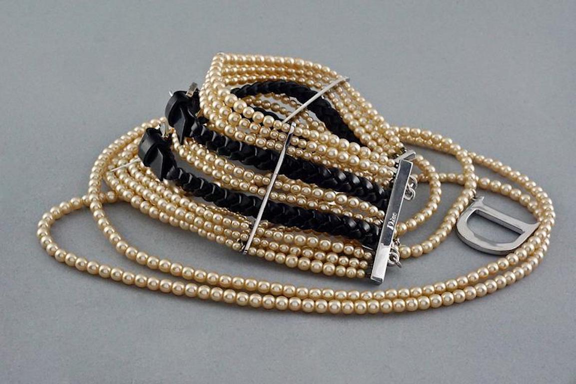  Vintage CHRISTIAN DIOR John Galliano collier ras du cou en cuir avec boucle en perles Masai Pour femmes 