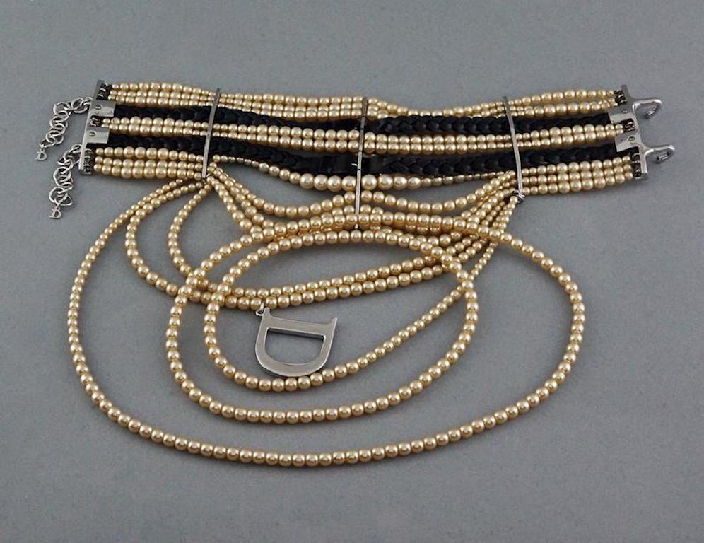 Vintage CHRISTIAN DIOR John Galliano collier ras du cou en cuir avec boucle en perles Masai 3