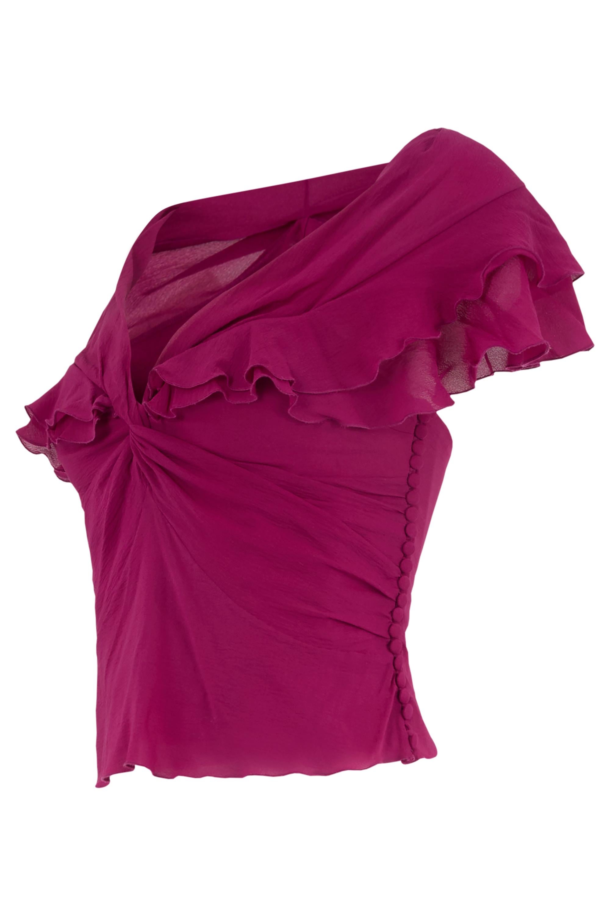 Vintage Christian Dior by John Galliano Spring Summer2003 magenta silk tie-up top.  This top has built-in wiring for the bust area, as well as for a cinched feel. With the infamous 