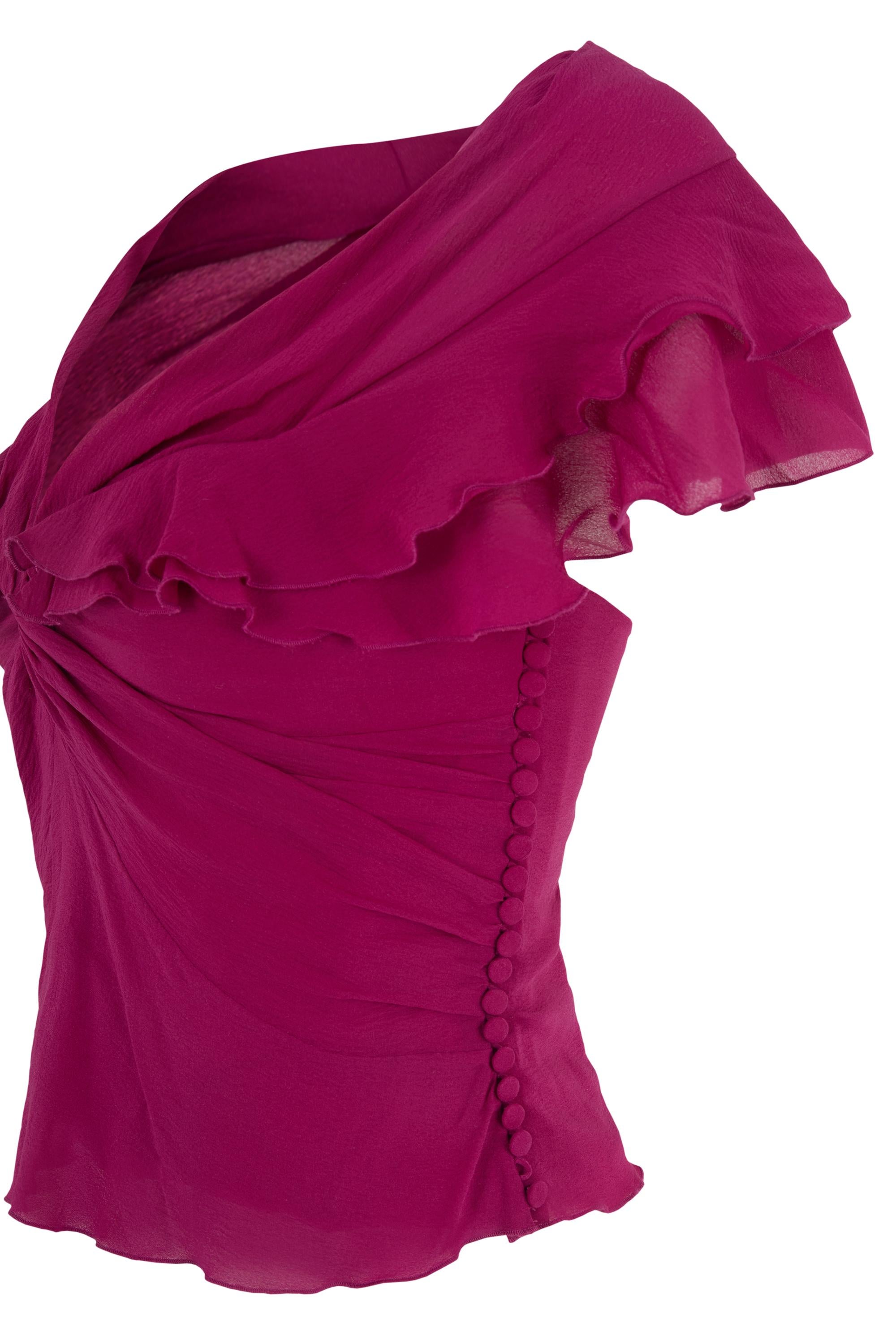 Purple Vintage Christian Dior John Galliano S/S 2003 Magneta Silk Tie-Up Top For Sale